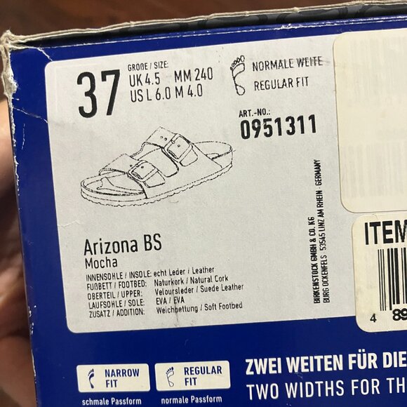 NWT Birkenstock Arizona Suede Leather Sandals - Mocha - Size 6 - Picture 6 of 6